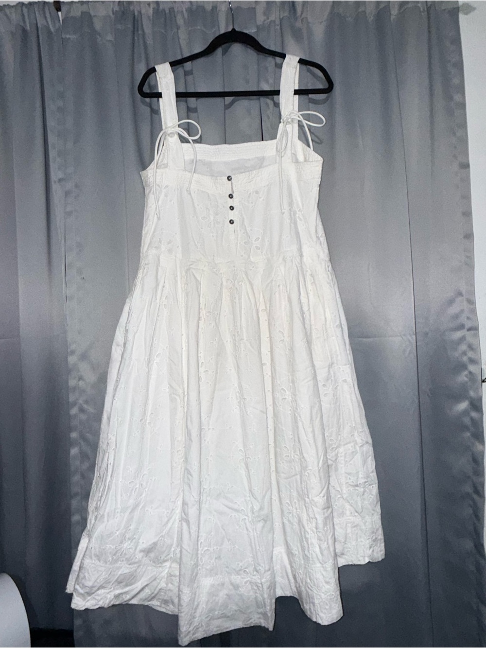 Free People White Eyelet Midi Dress - Square Neck & Wide Straps - Picture 4 of 7